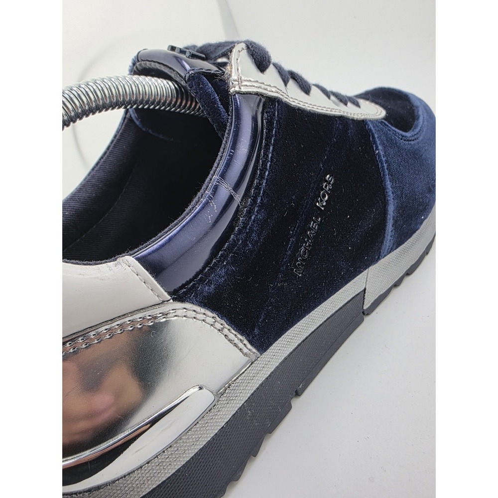 Michael Kors Velvet Sneakers Blue Silver Lace Up Women's Size 9.5 Casual Shoe - Picture 10 of 14